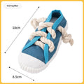 Plastic squeaker dog chew toy in bone shape for medium and large dogs, shown in blue colour.