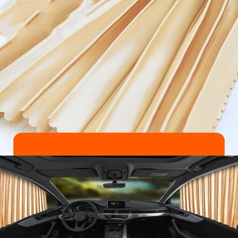 Auto retractable car sunshade in black colour showing roller shutter mechanism