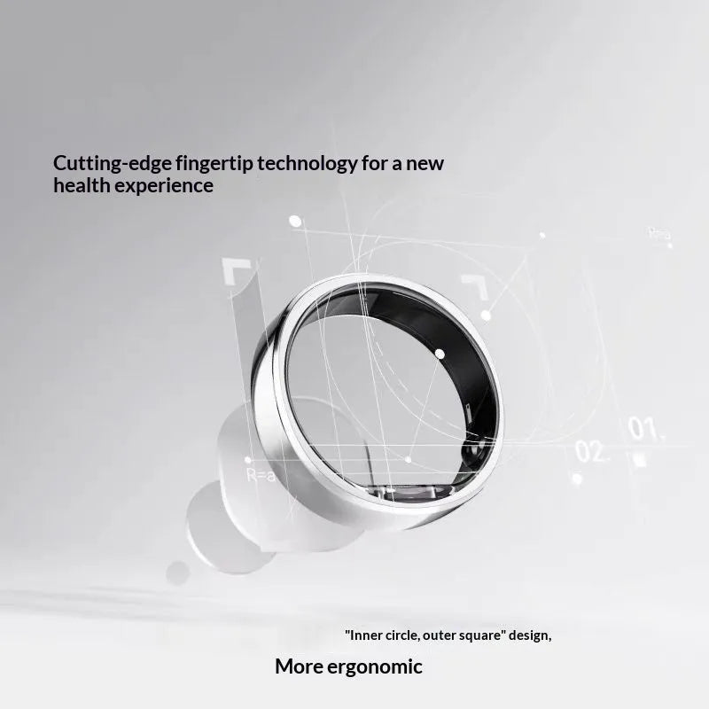 Personality multifunctional Bluetooth smart AI ring in Black, Gold, and Silver with heart rate monitoring touch screen