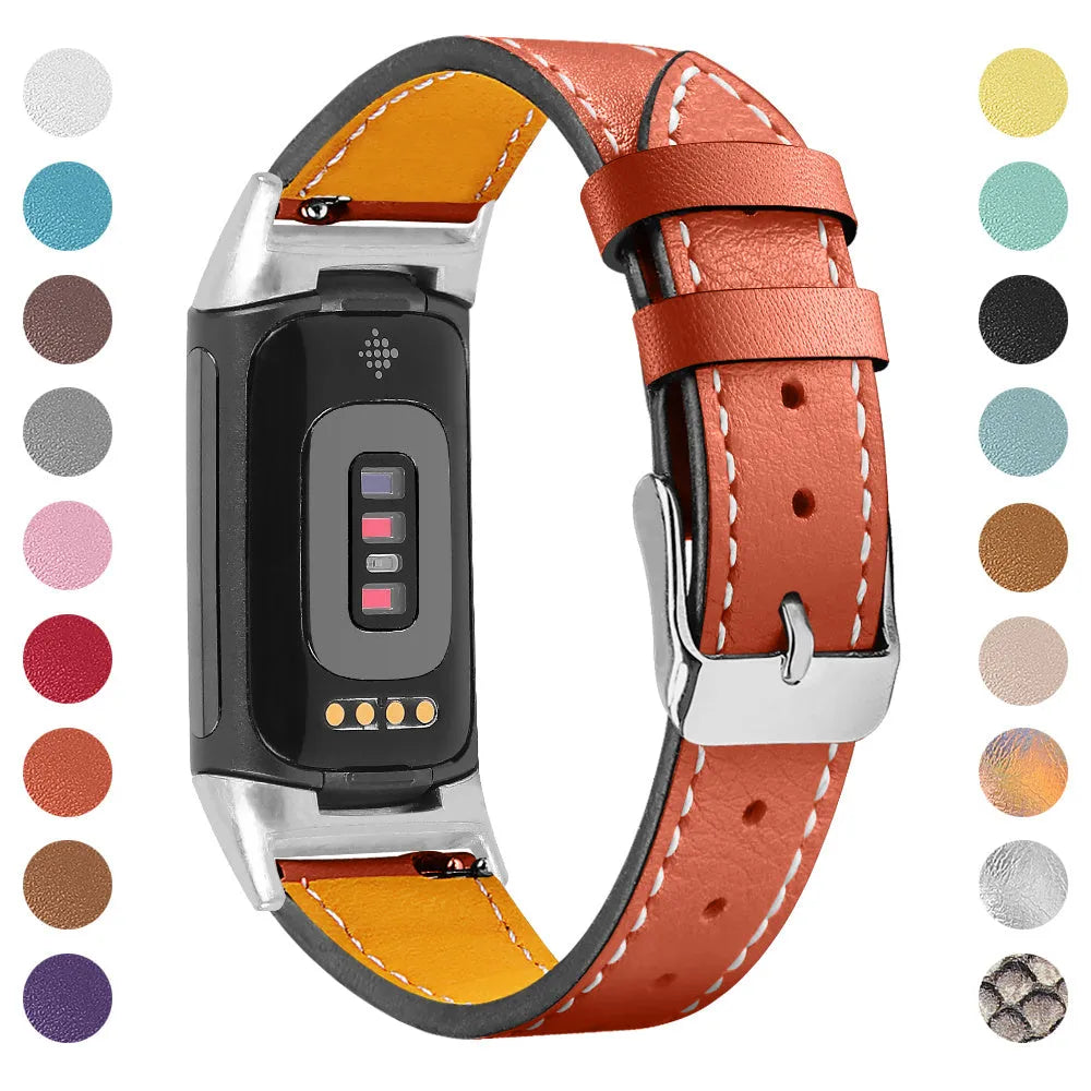 Genuine cowhide leather strap for Fitbit Charge 5 and Charge 6 in multiple colour options