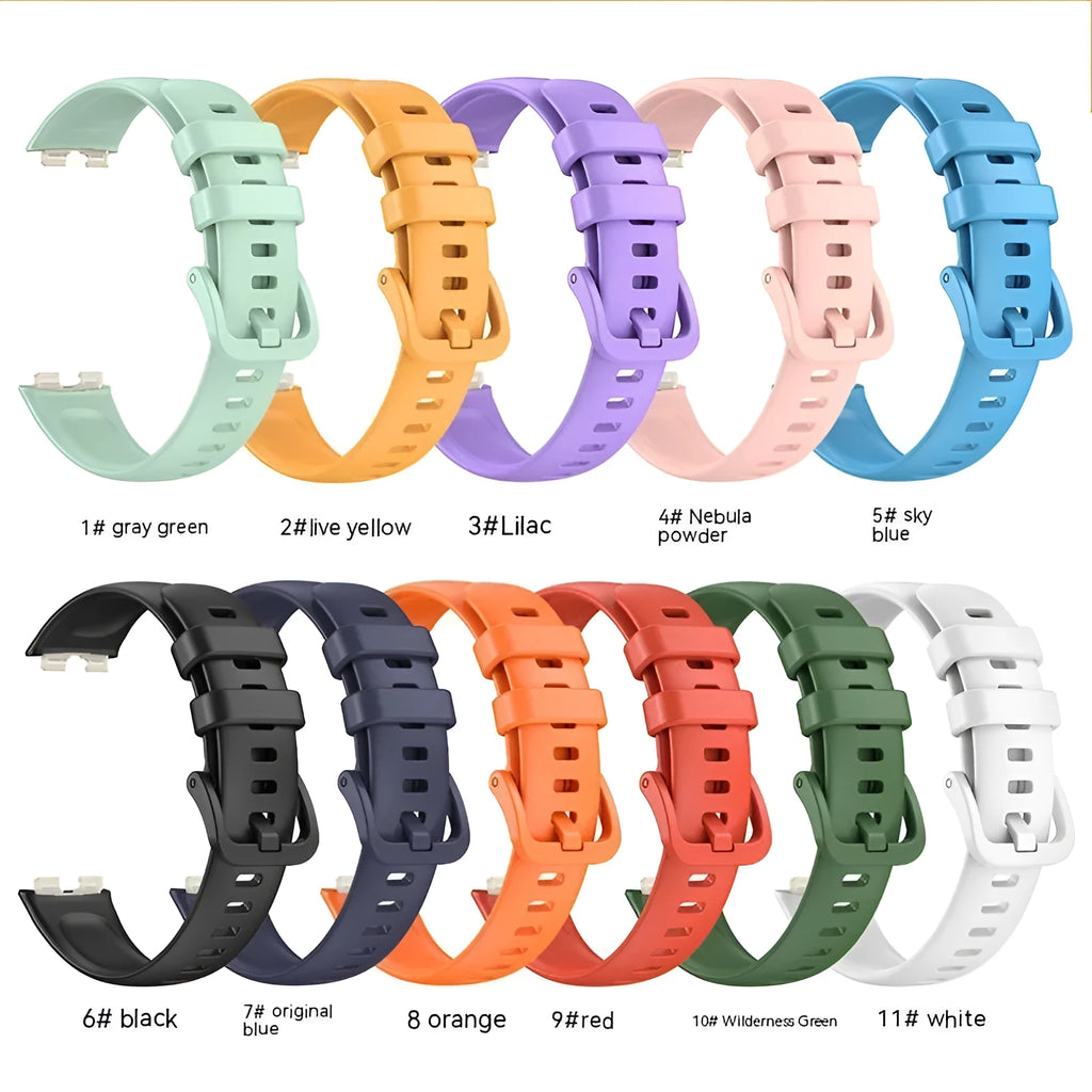 Huawei silicone bracelet watch strap in black, one of eleven colour options