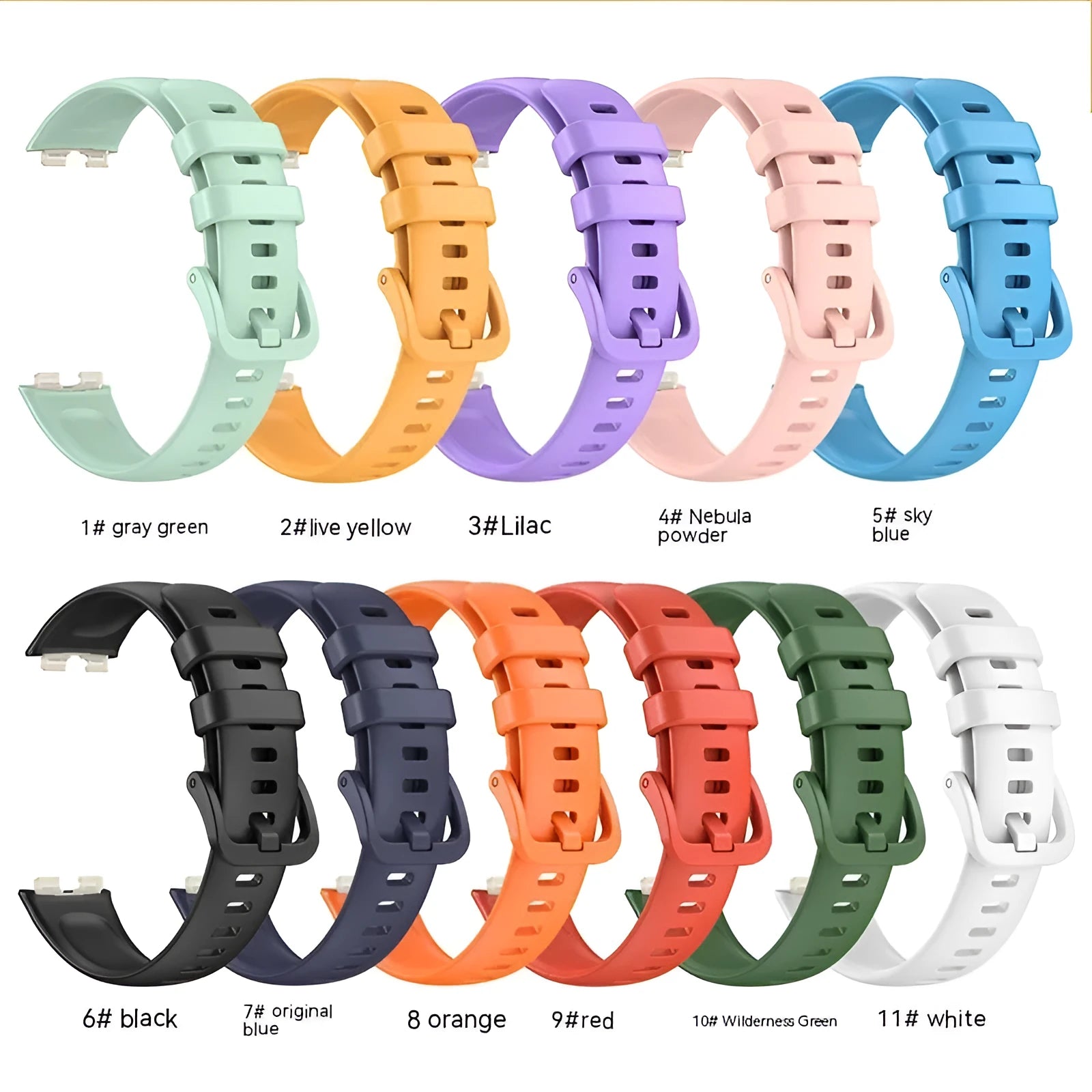 Huawei silicone bracelet watch strap in black, one of eleven colour options