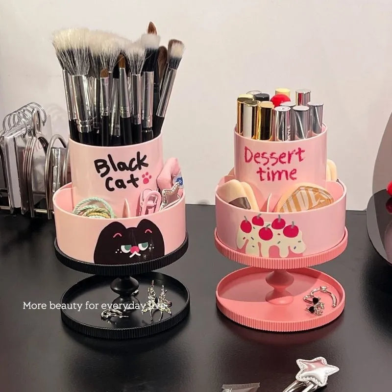 Japanese-style rotating cosmetic brush storage barrel in beige colour with 18-litre capacity