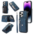 Blue phone case crossbody sleeve with card holder and short rope strap