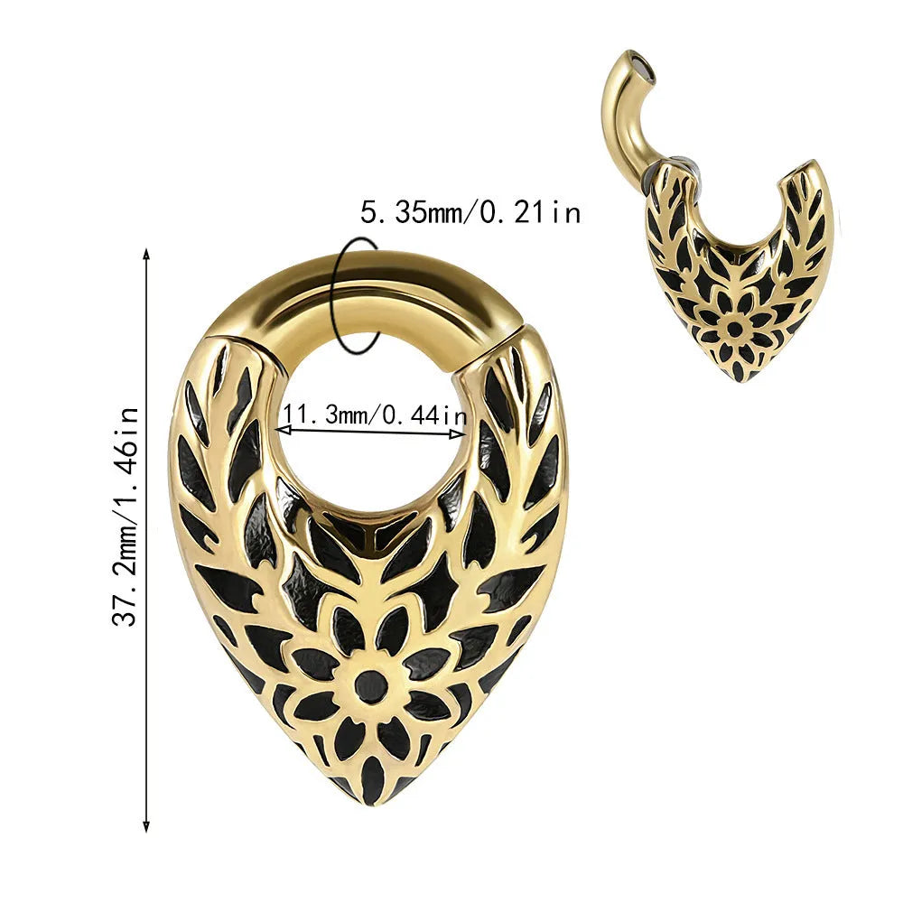 Stainless steel drop-shaped auricle ear extenders with round hanging egg and totem detailing