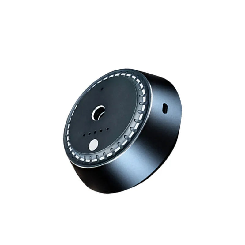 Black car aroma diffuser with USB charging and timing controls for vehicle use