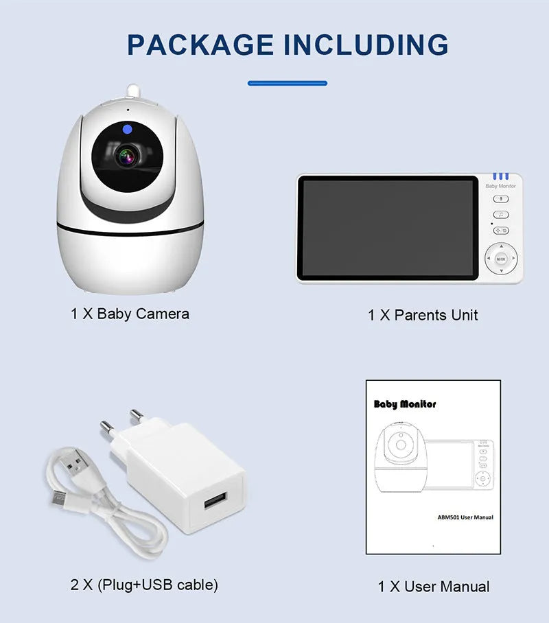 White HD wireless baby monitor with 5-inch screen showing baby room temperature display