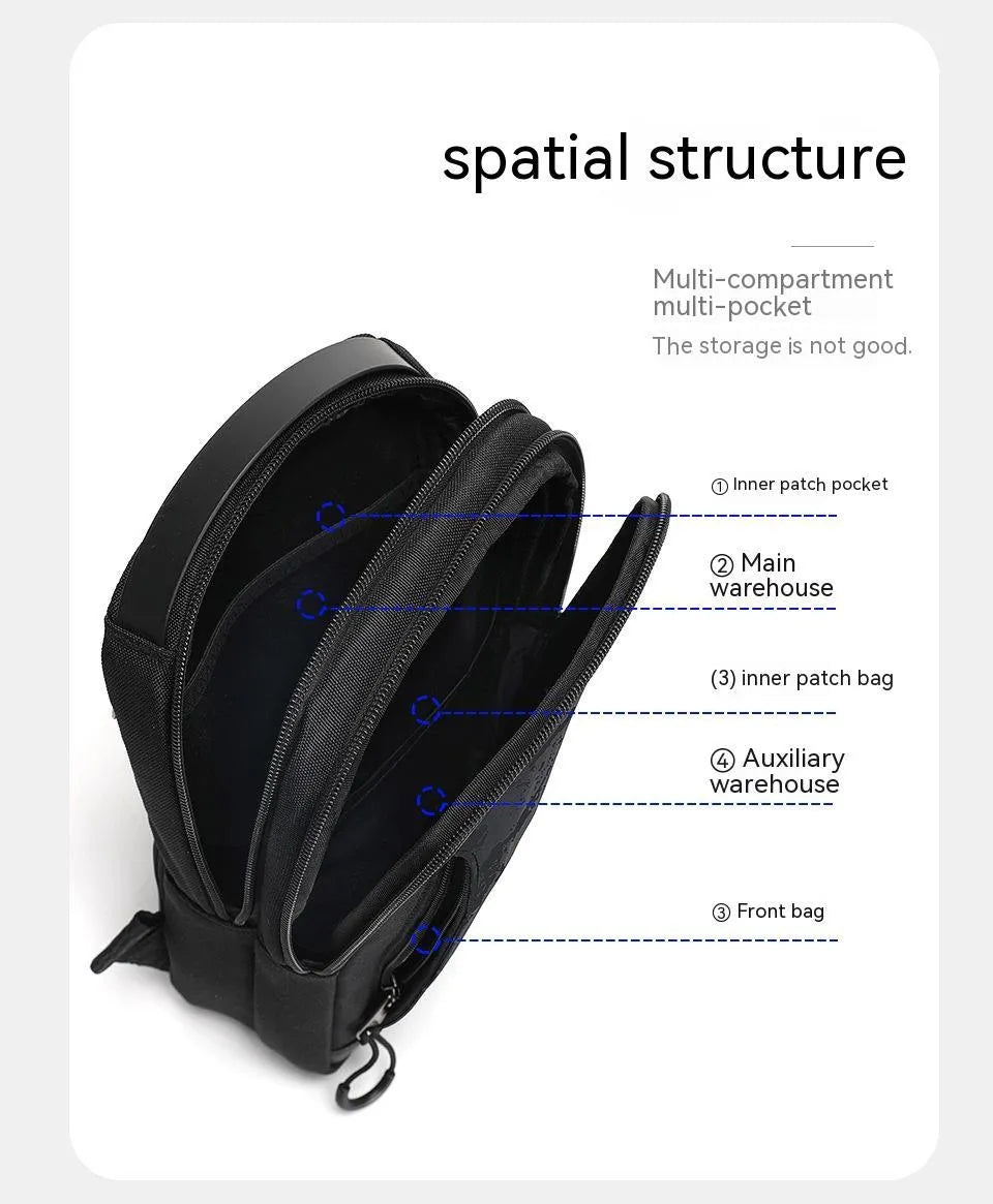 Casual black camouflage chest bag with waterproof function and single shoulder strap