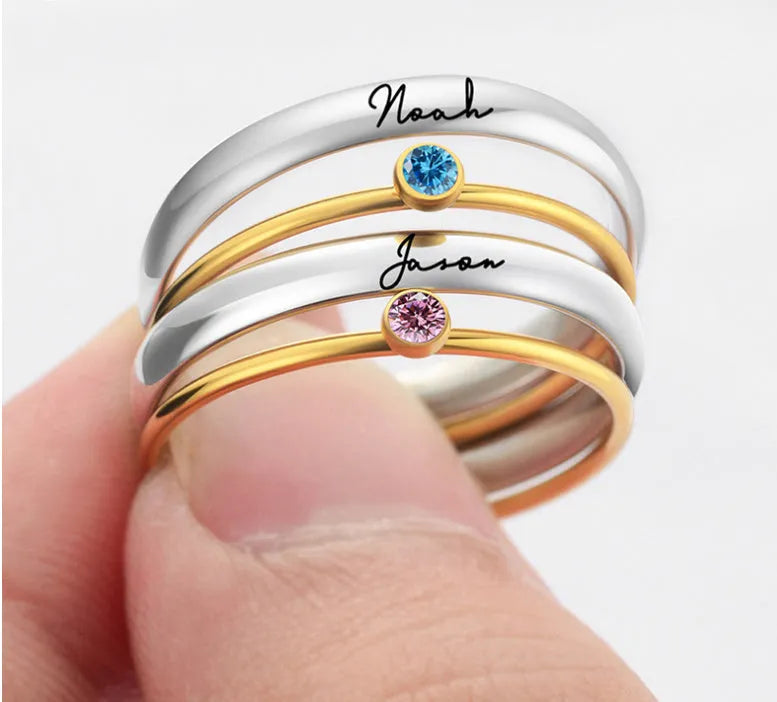 December birthstone geometric engraved ring in titanium steel with electroplated finish