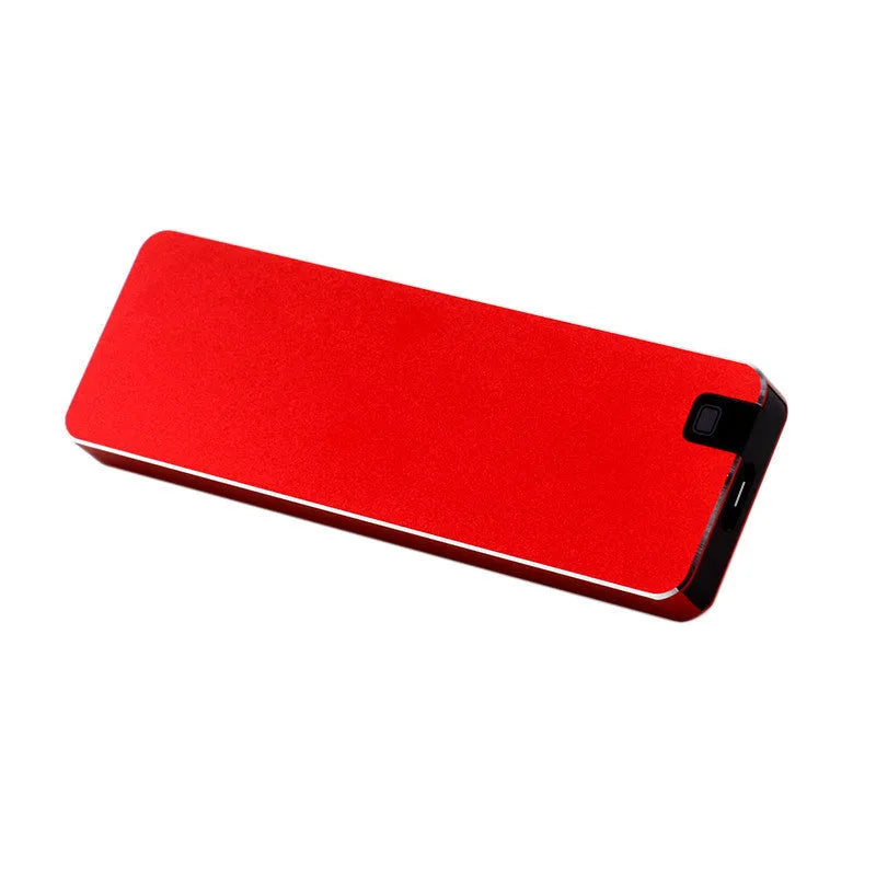 White portable SSD hard drive with metal casing measuring 0.6cm × 3.2cm × 1cm with USB 3.1 cable