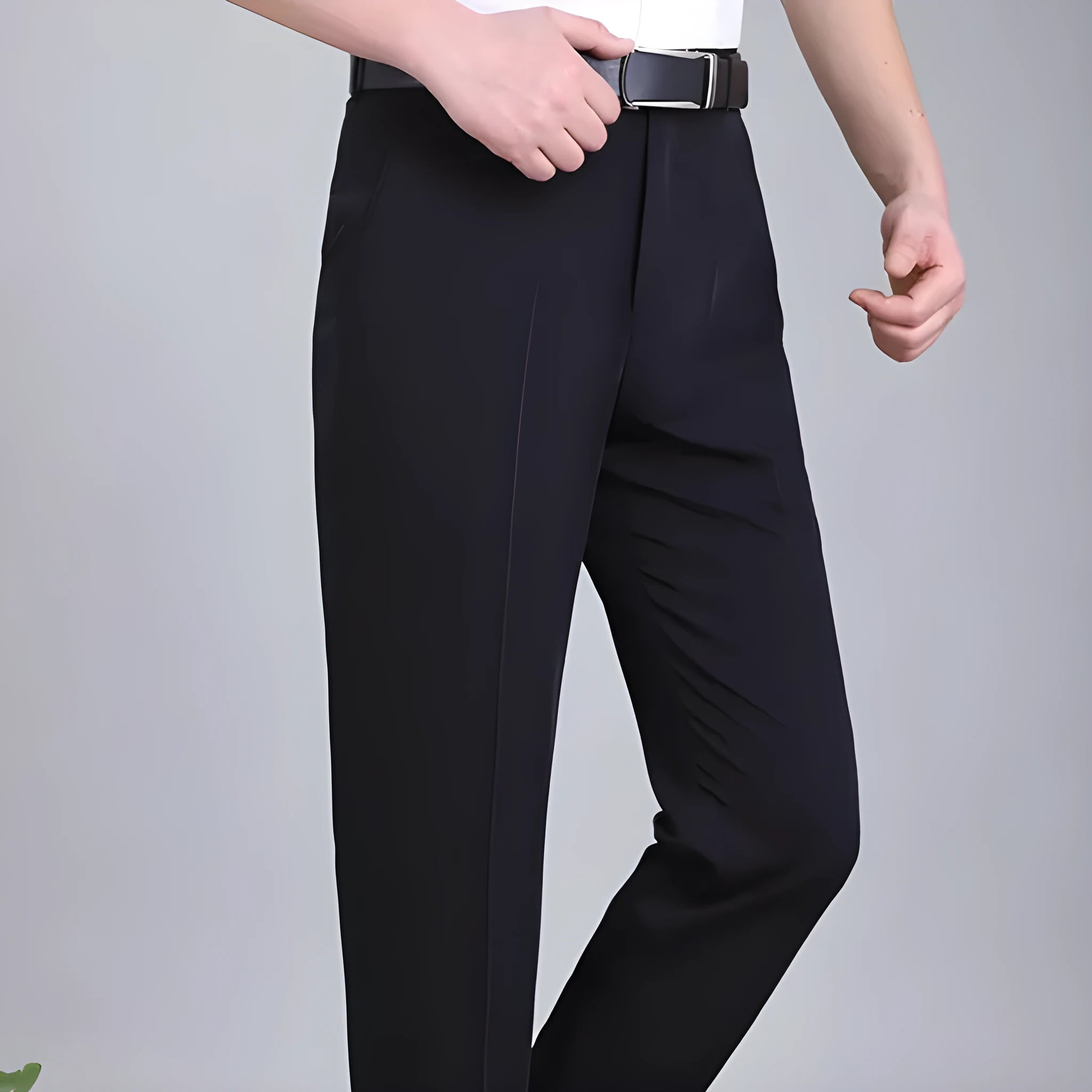 Men's straight cut high waist business trousers in mulberry silk blend fabric