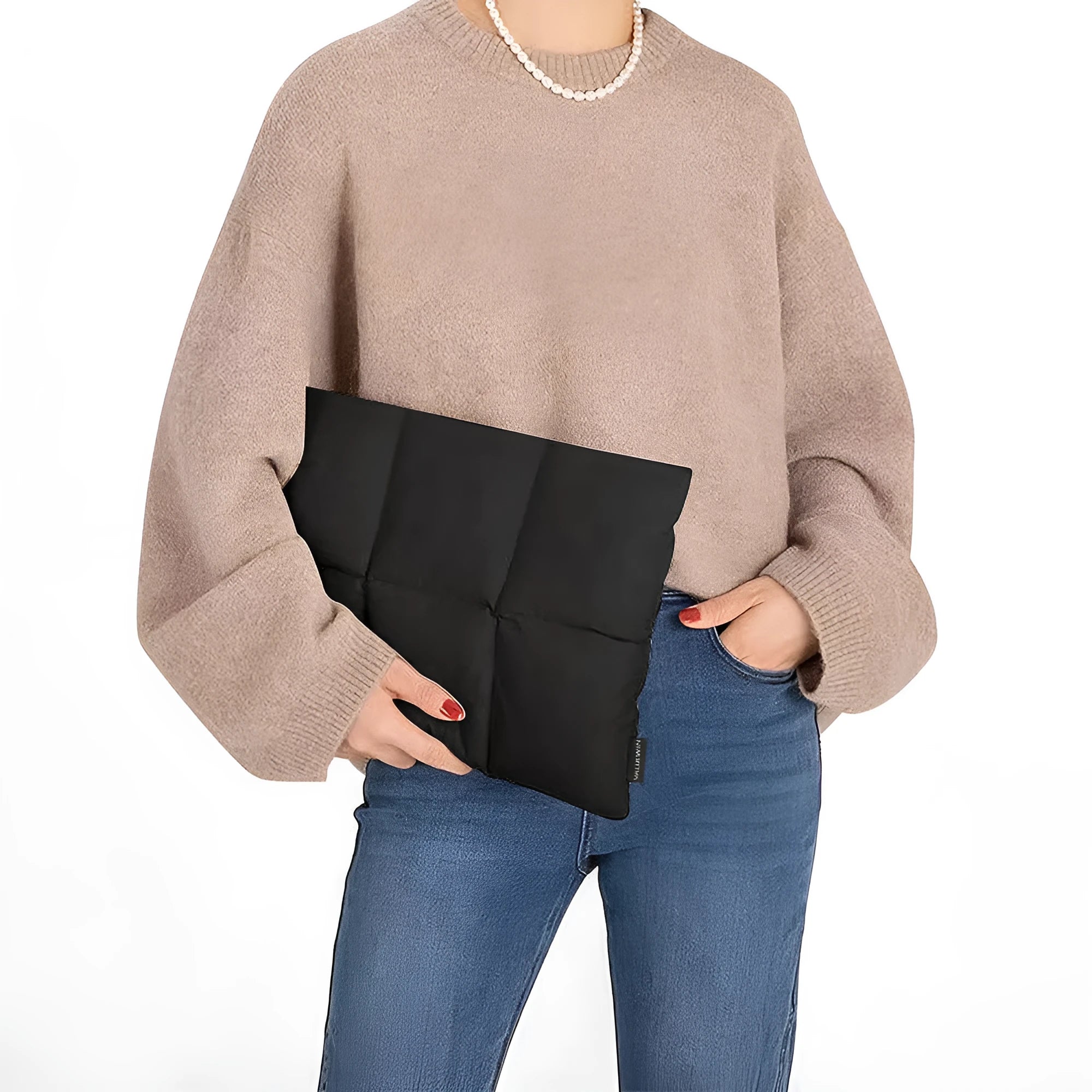 Soft black polyester laptop sleeve for 13-15.6 inch laptops on a table.