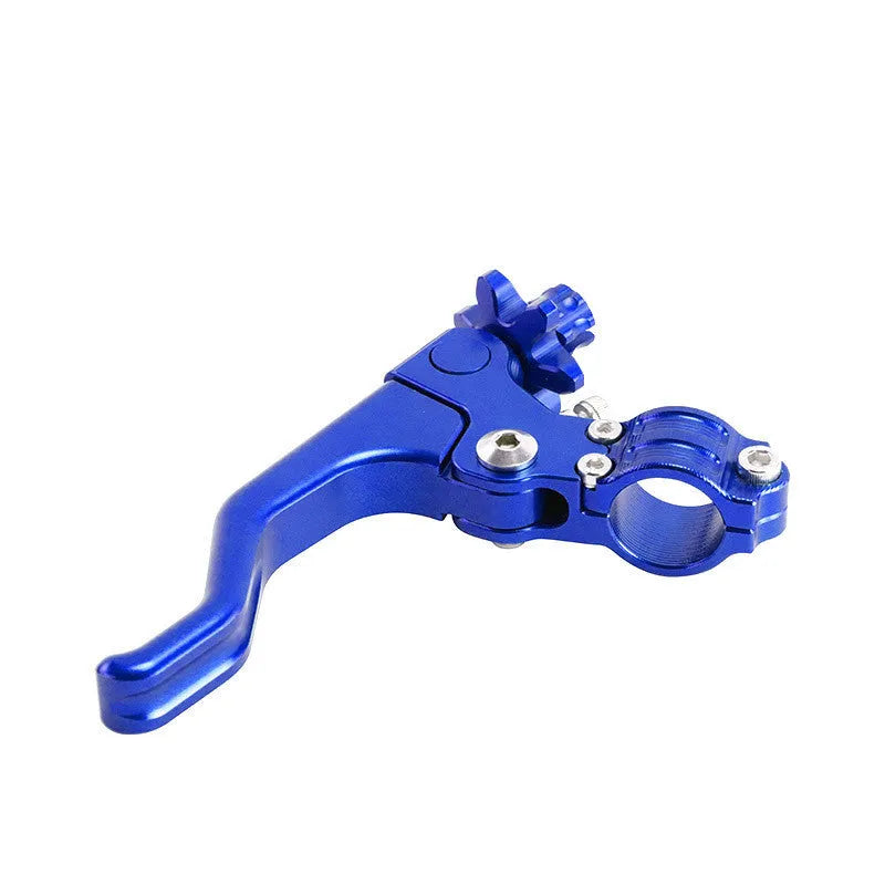 Universal aluminium motorcycle brake and clutch levers in eight colour options on a black background.