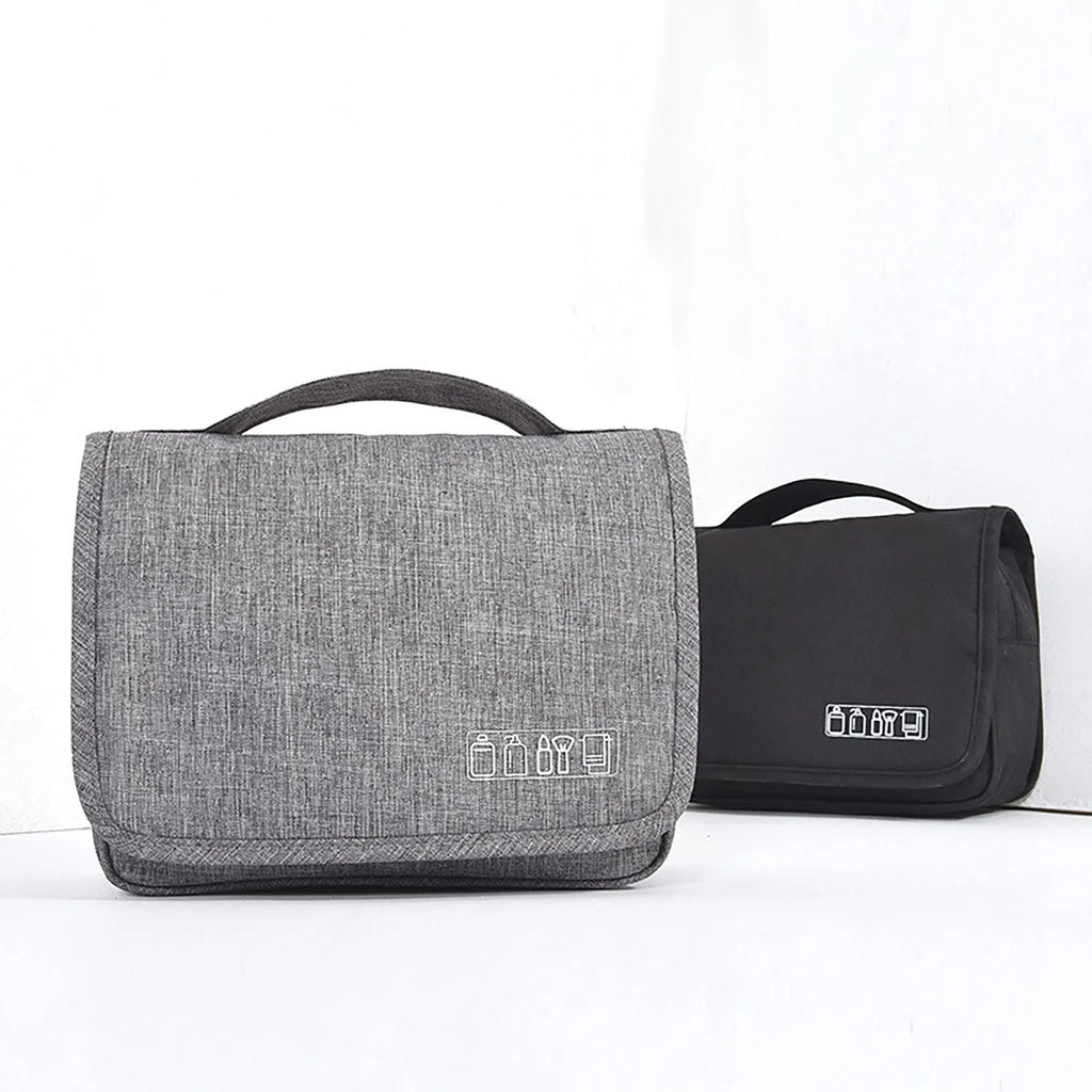 Travel hanging toiletry bag with four compartments and 360 swivel hook, water-resistant nylon, available in multiple colours