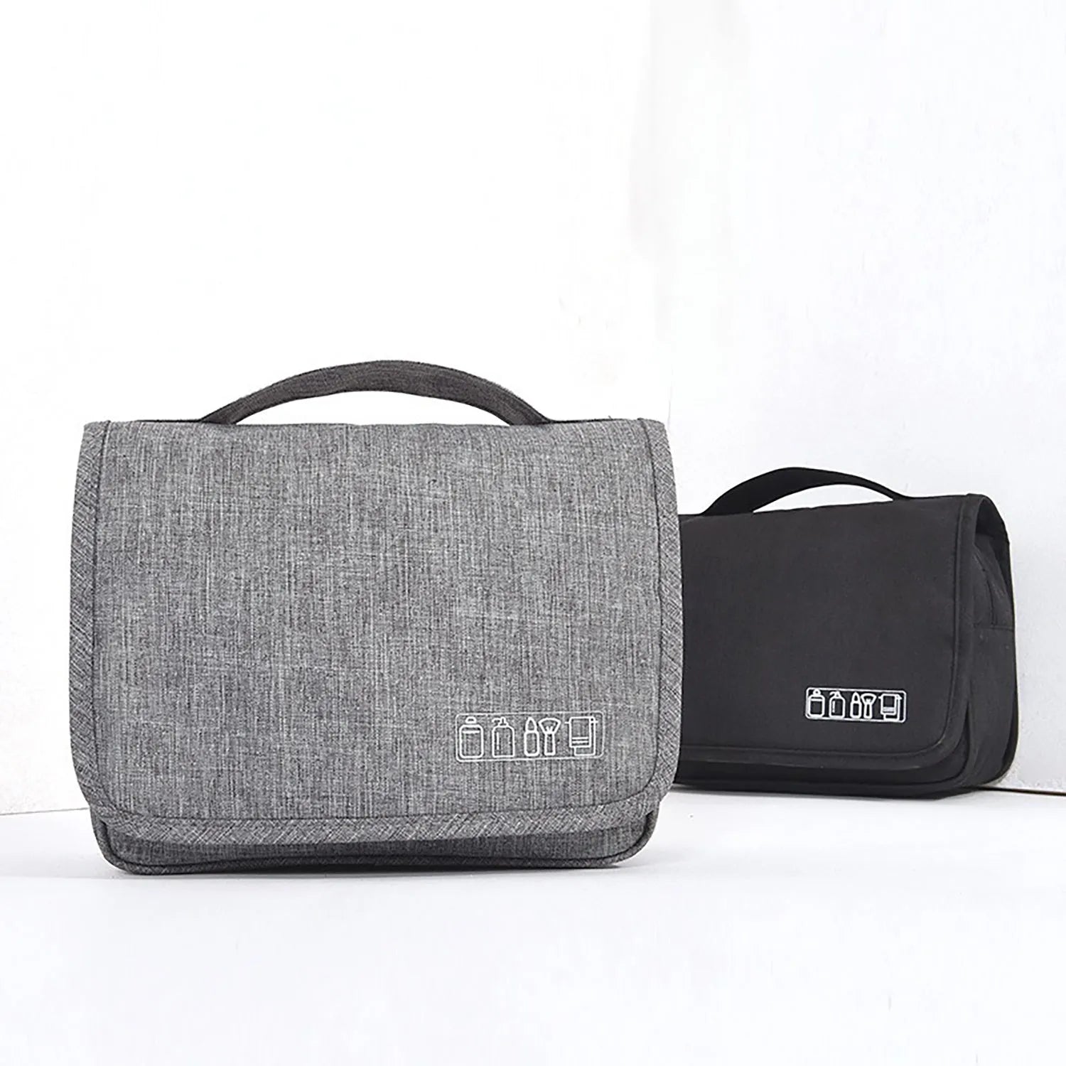 Travel hanging toiletry bag with four compartments and 360 swivel hook, water-resistant nylon, available in multiple colours