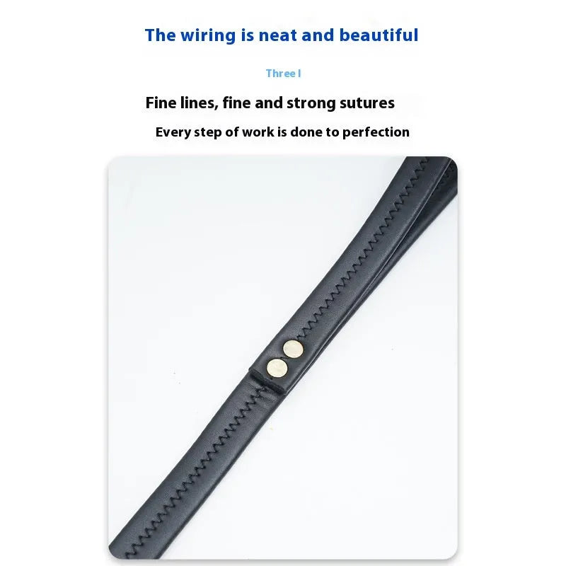 Roran black PU leather pet traction belt showing length and connection point