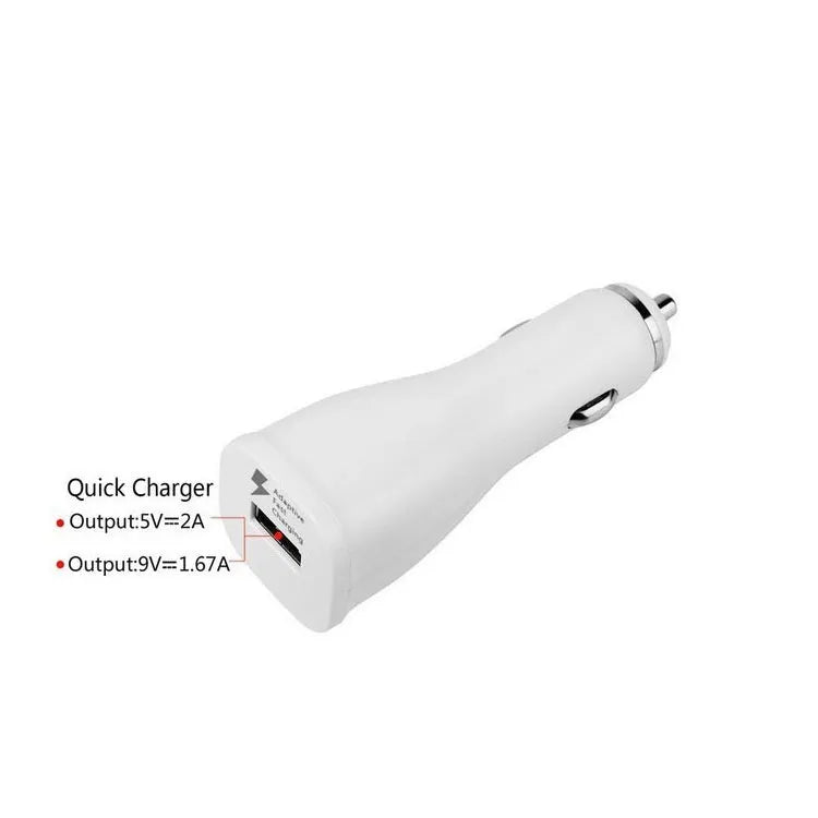 QC30 single port USB car fast charger with white finish and QC2.0 technology