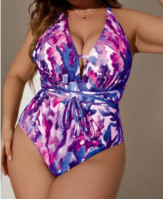 Purple solid colour women's halter swimsuit bikini with European American briefs styling