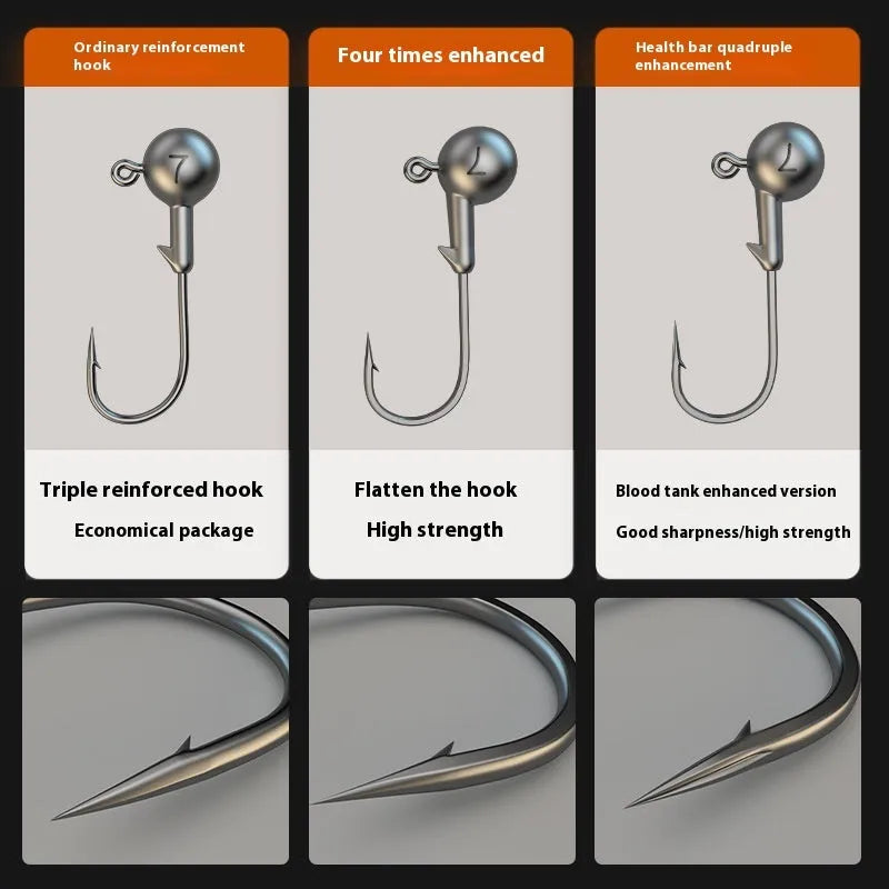 Enhanced strength fishing jig hooks set with primary colour finish and lead-headed design