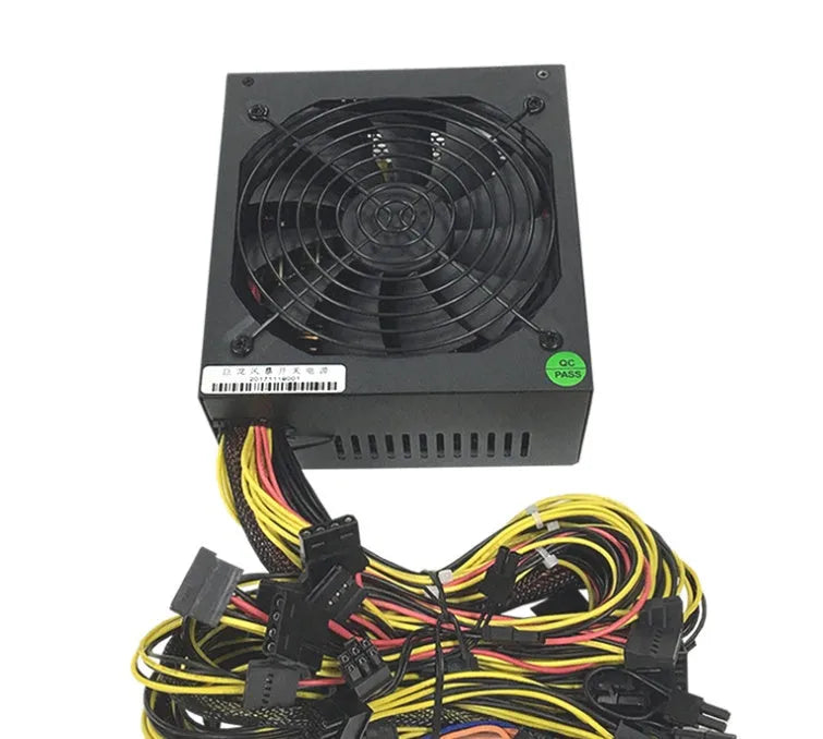 Black 110V server power supply unit with multiple cable connectors for high-wattage computer systems