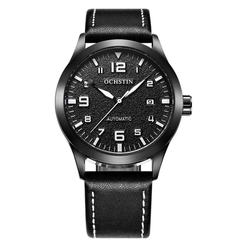 Casual business retro automatic mechanical watch with leather strap and 12mm thickness