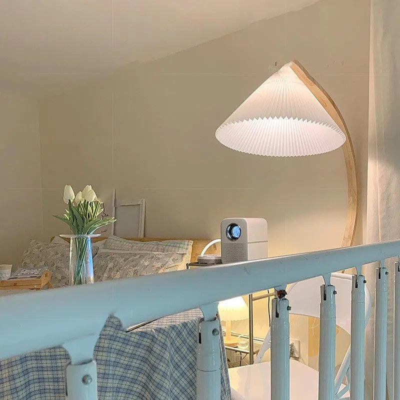 Vertical retro bedside lamp with sofa edge base showing log white and wine red lampshade options