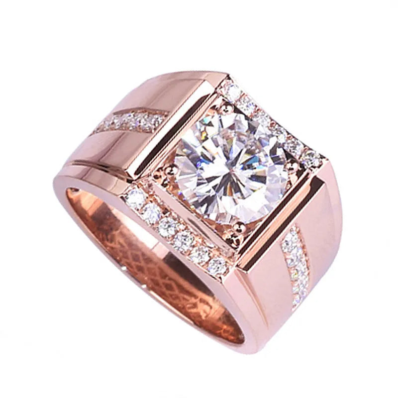 Men's geometric ring with diamond zircons on copper with adjustable opening