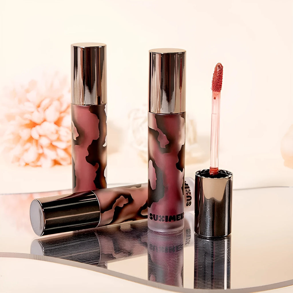 Lava Secret Matte Lip Mud Lipstick in five colours: orange brown coffee, cool grey, cinnamon coffee, jujube red, smoked purple.