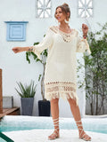 Hand-crocheted apricot beach dress with polyester lining for swimming and wading sports activities