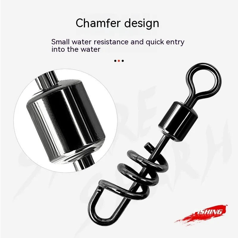 Stainless steel fishing swivel connector with 8-shaped ring in multiple colour-coded sizes