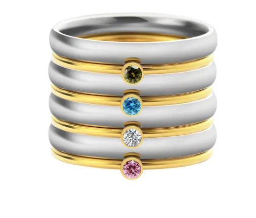 December birthstone colour titanium steel ring with engraved geometric pattern in superimposing design