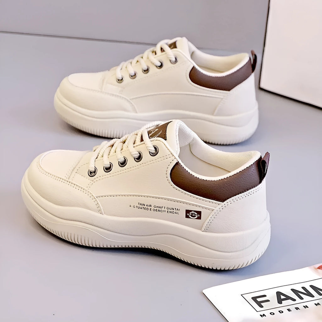 Women's white Korean-style pumps with cross straps, round toe and mid-heel