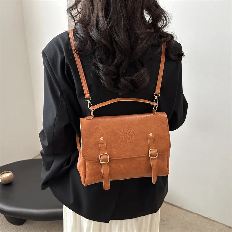 Soft PU crossbody backpack for women urban simplicity style 27.5cm outer sandwich pocket