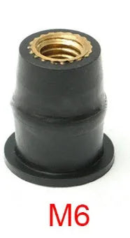 Black rubber motorcycle windscreen fasteners with brass threads in M4 M5 M6 sizes