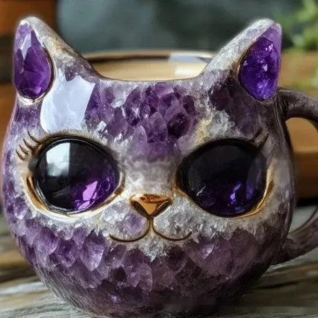 Geode crystal pattern cat cup resin craft mug in pastel colours for decorative display