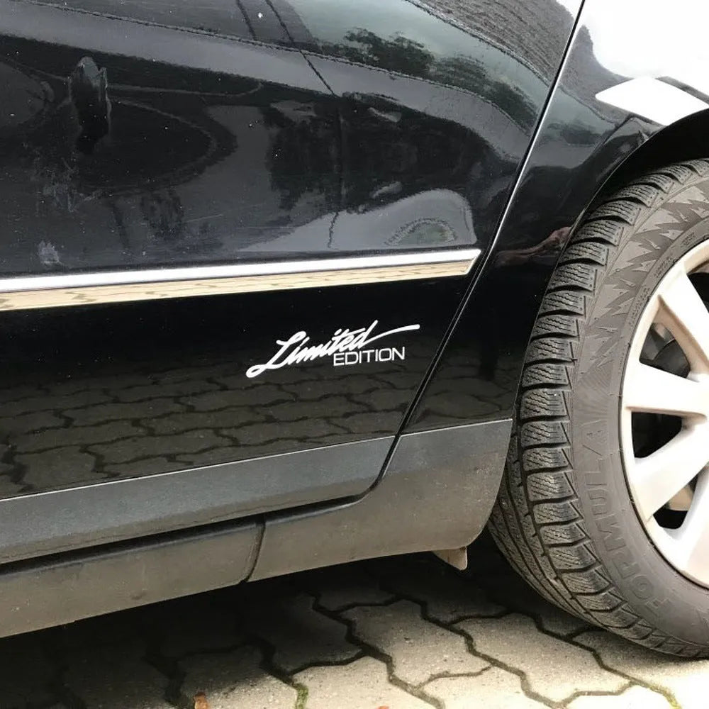 Reflective English plastic bumper sticker in black, white, or colourful, measuring 16cm long.