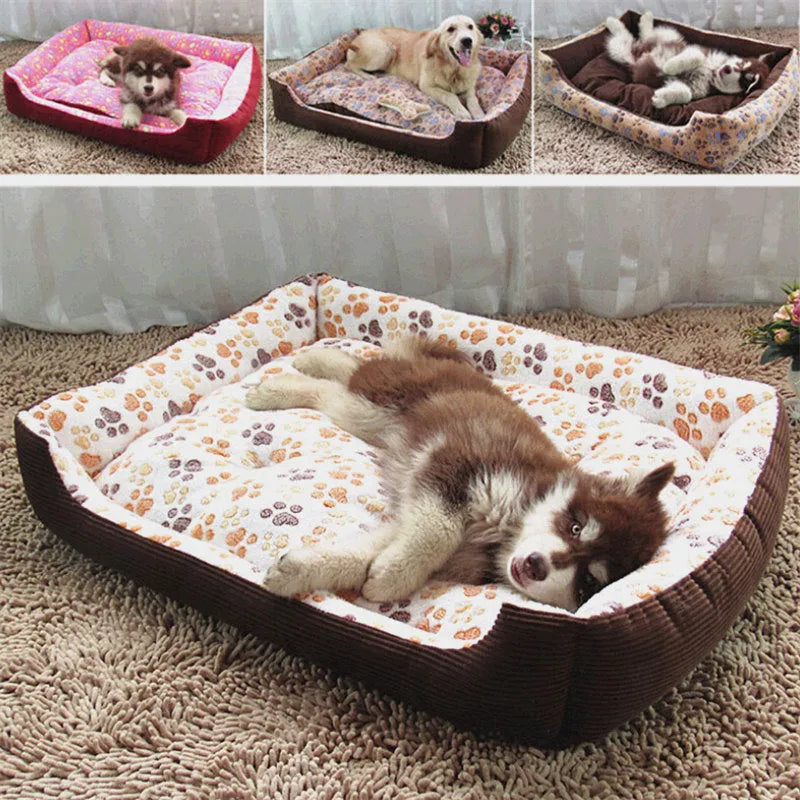 Plush fabric dog bed with foam cushion in beige, camel, or pink colour options