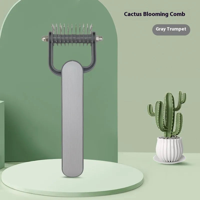 Green and grey dog grooming comb for untying knots, showing small and large size options.