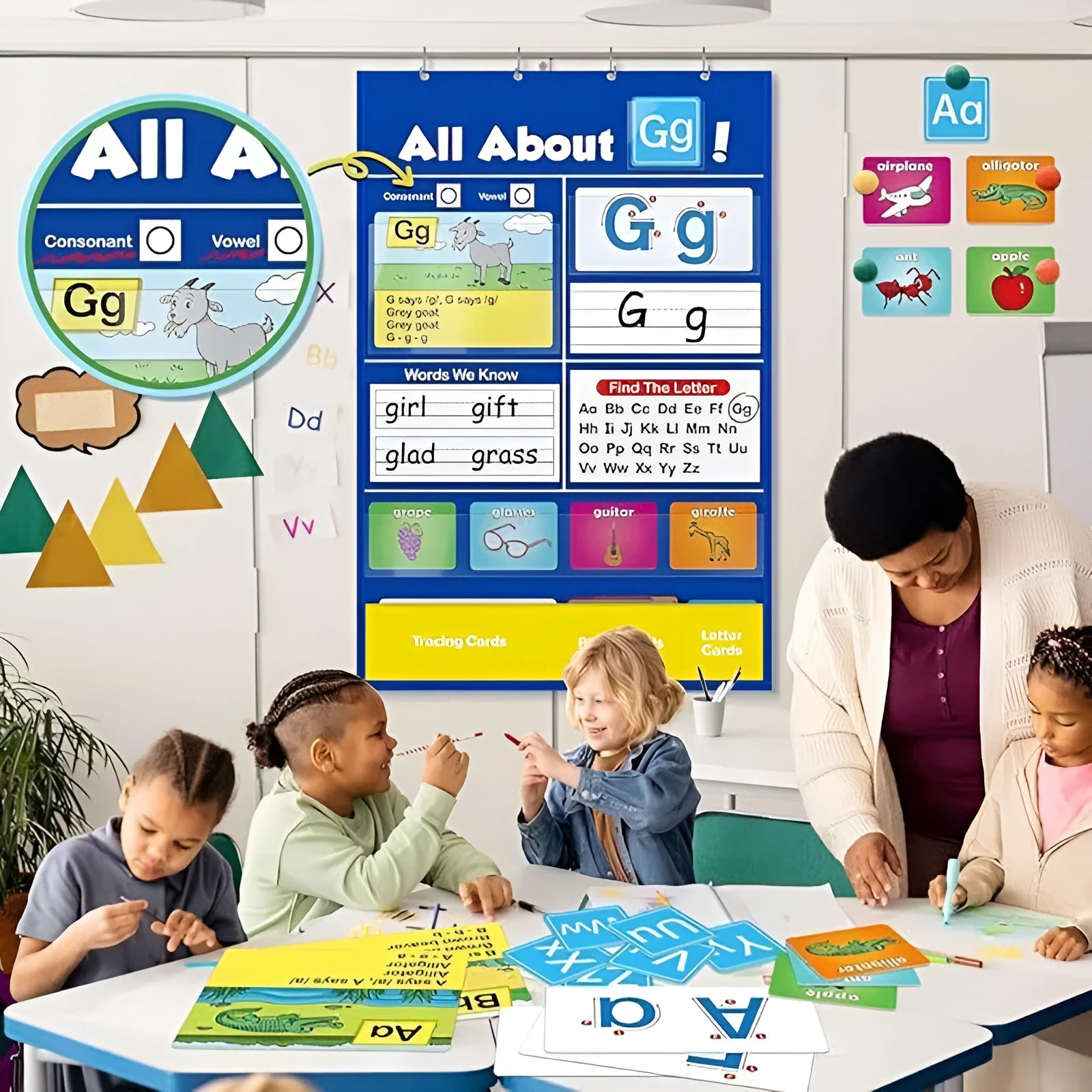 Alphabet learning sleeve table chart with educational cards for early years literacy development