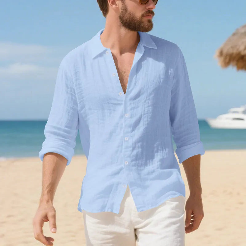 Linen American style loose casual shirt in Army Green colour with non-ironing process