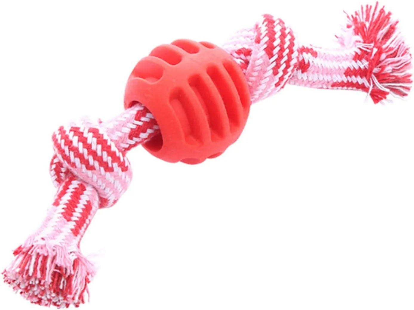 Blue dog chew toy with rope strands for dental care, 23 cm length