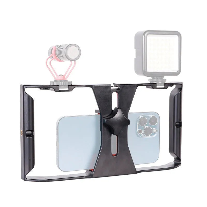 Handheld stabilizer revolving cloud platform bracket holding a mobile phone in rabbit cage frame