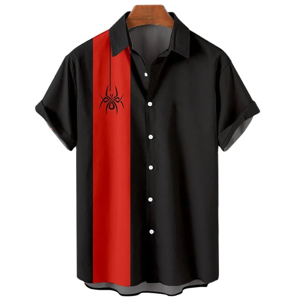 Men's striped Hawaiian shirt with button-down front and short sleeves in casual style