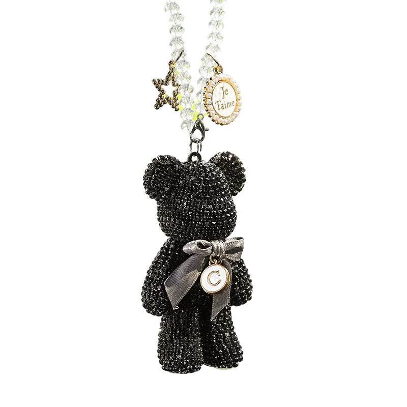 Diamond-embedded Violent Bear car rearview mirror pendant in crystal rhinestone.