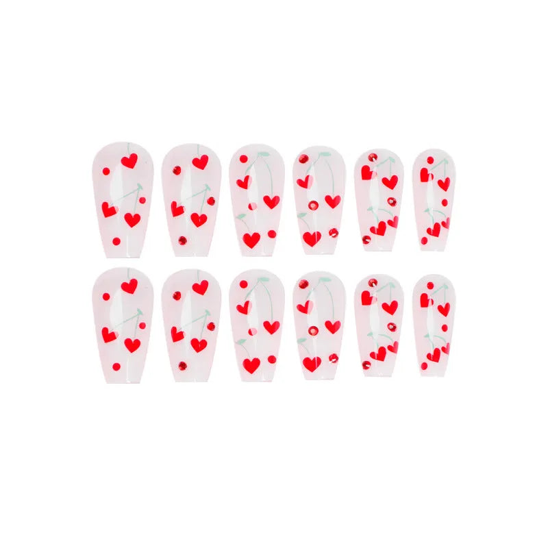 French Love red diamond small cherry gel nail stickers in JP1601 colour, 24-piece pack with adhesive