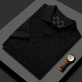 Man wearing a short sleeve lapels sweater in mulberry silk, business casual style