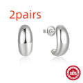 C-shaped sterling silver ringstud earring with electroplated gold or white gold glossy finish