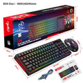 L99 2.4G wireless rechargeable keyboard and mouse set with RGB glow lighting and Type-C charging cable on desk