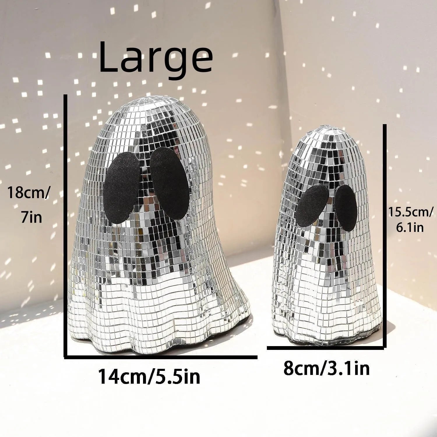 Silver glass ghost mosaic Halloween desktop decoration showing detailed inlay surface work