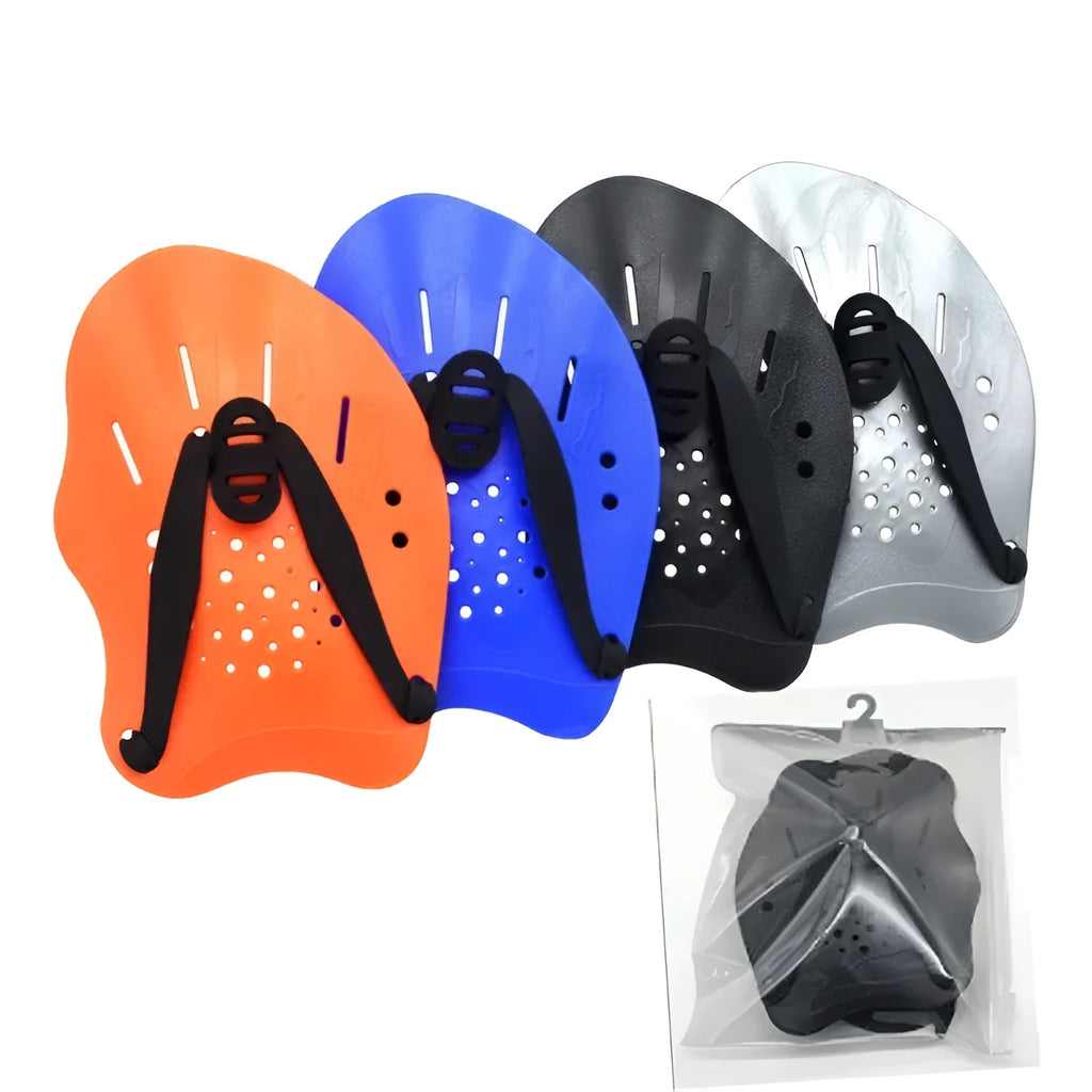 Swimming training paddles with webbed design for freestyle stroke in multiple colour options